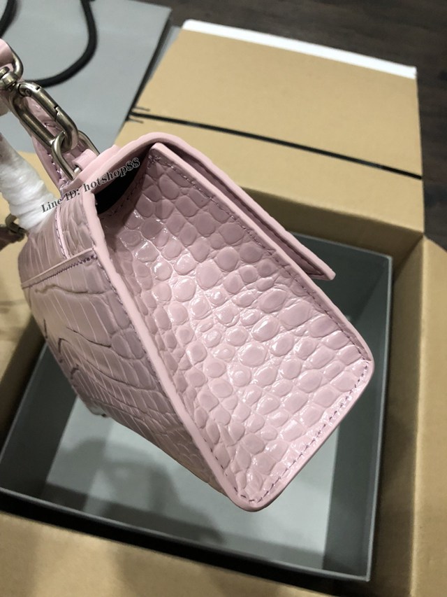 Balenciaga專櫃爆款小號手提女包 巴黎世家鱷魚胭脂粉銀扣Hourglass沙漏包 fyj1633